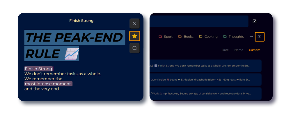 Pinning and organizing notes with folders