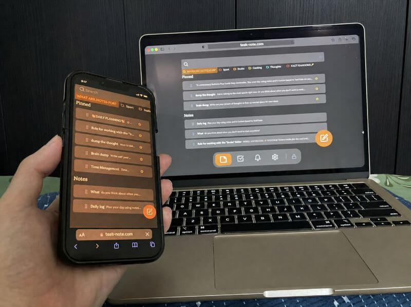 Notes available offline on an Android phone in TaskNote