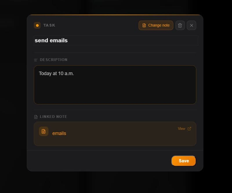 A task card in TaskNote with the note editor showing formatted text