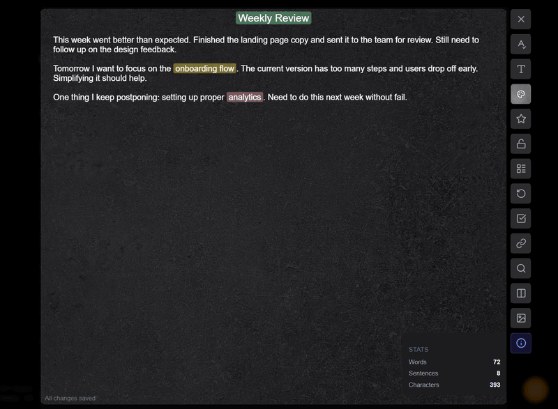 The sentence and word counter panel in the TaskNote editor