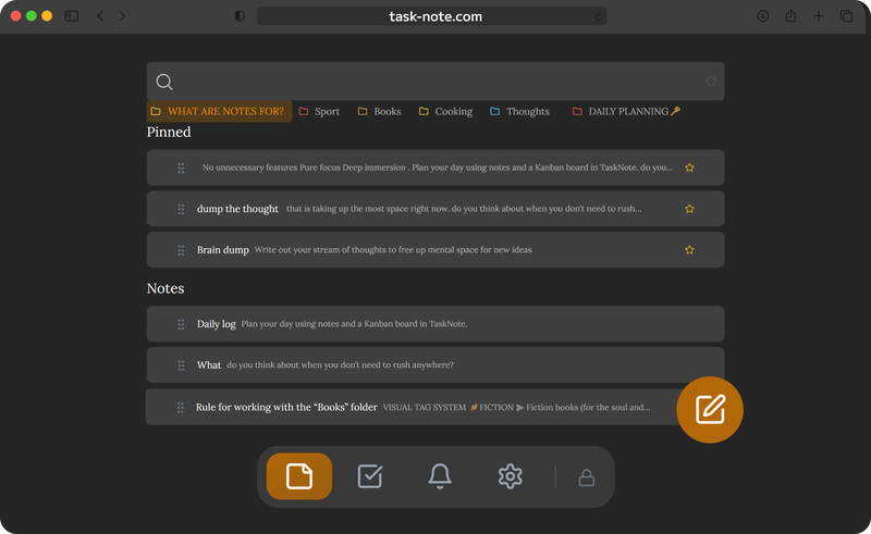 TaskNote open as a pinned tab in Chrome