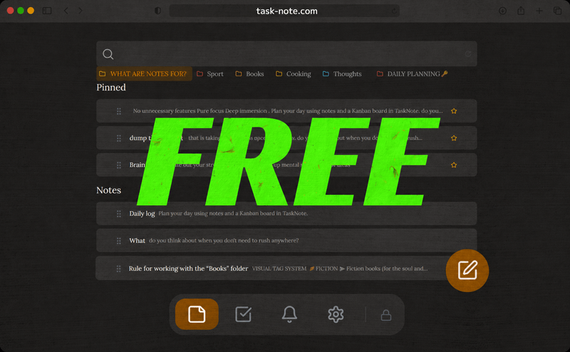 The uncluttered TaskNote interface, with no adverts