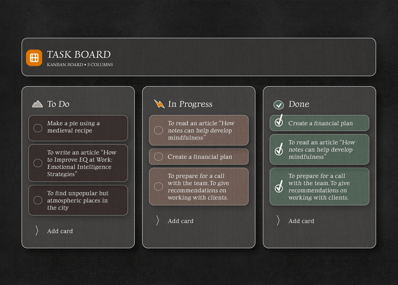 The TaskNote board with tasks in To Do, In Progress and Done