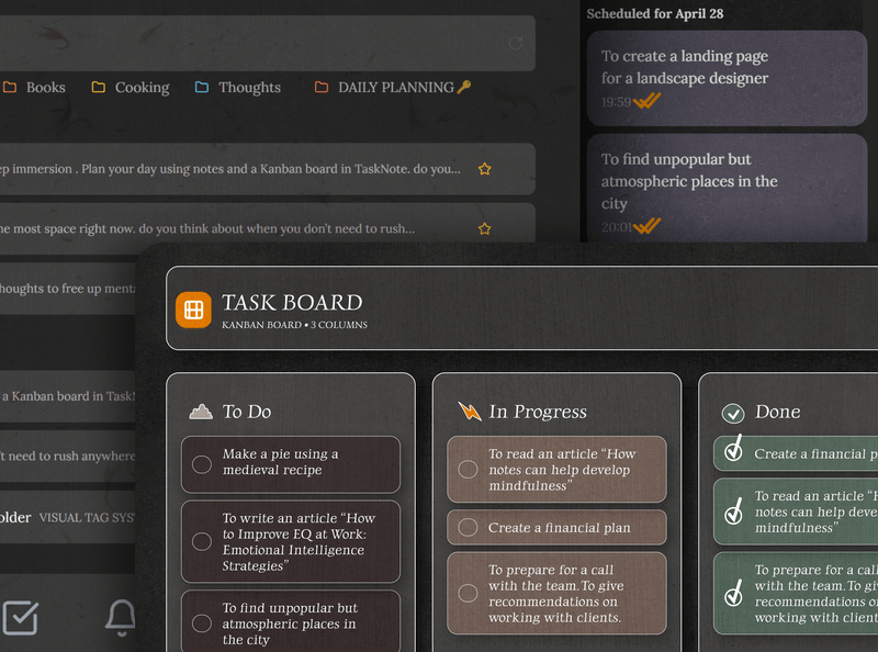 Task notes in TaskNote: a note attached to a task
